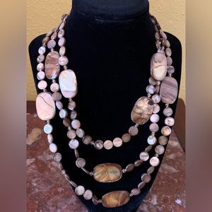 Premier Designs Mocha Brown Bead Oval Pendant Necklace chain statement 58”